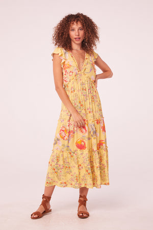 Amaryllis Yellow Mixed Floral Maxi Dress