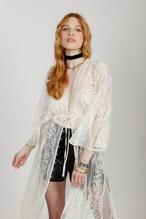 Cynthia Ivory Lace Duster