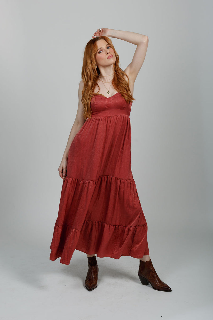 Elwyna Dusty Rose Tiered Maxi Dress