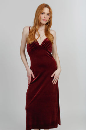 Felicia Burgundy Velvet Midi Dress