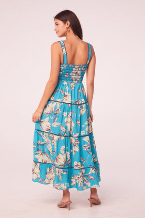 Ida Turquoise Floral Tiered Maxi Dress