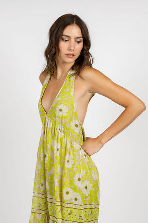 Keahi Lime Floral Halter Maxi Dress