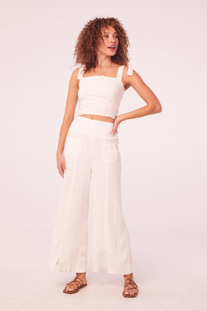 Maggie White Linen High Waisted Pants