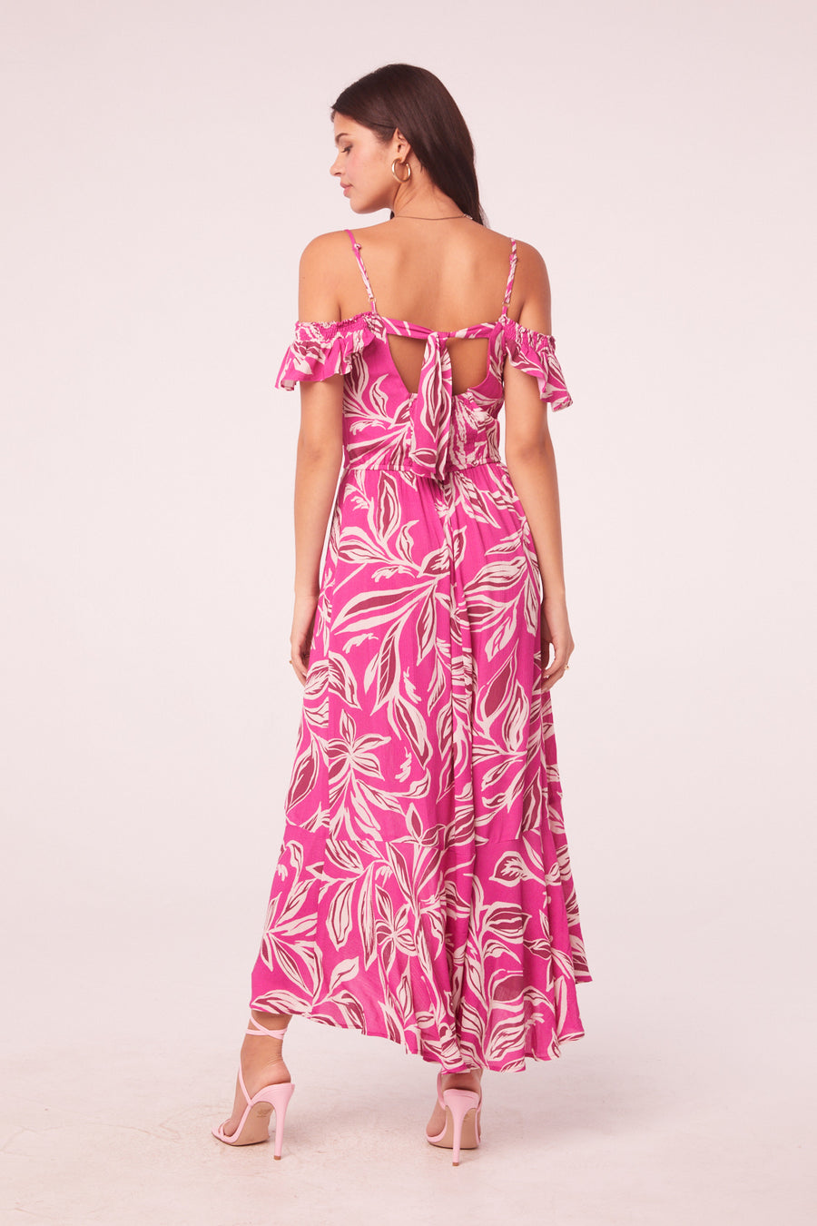 Mahalo Fuchsia Floral Off The Shoulder Maxi Dress