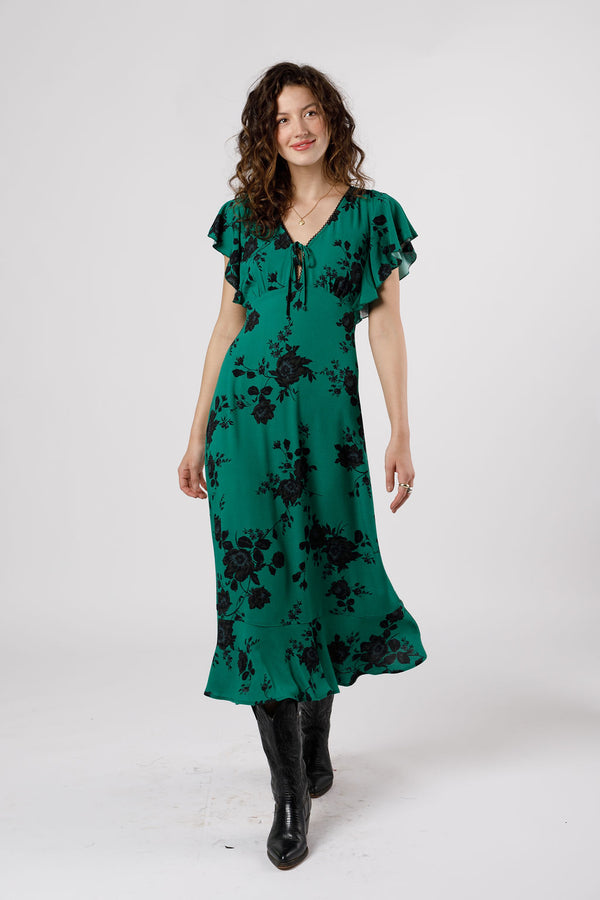 Reba Emerald Floral Maxi Dress