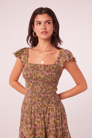 Summer of Love Olive Floral Midi Dress