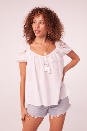 Tropicana White Embroidered Sleeve Top