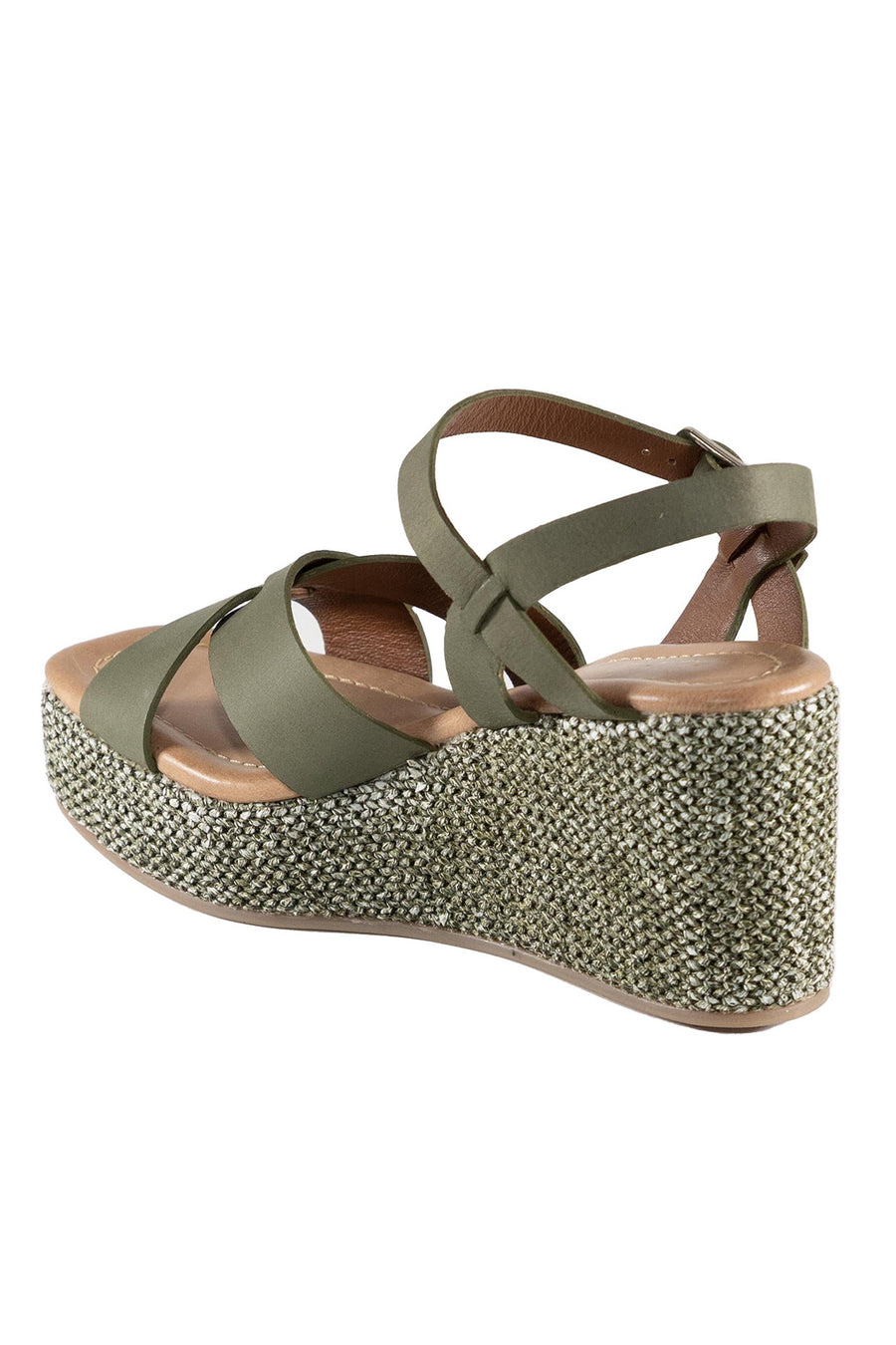 Antares Green Leather Wedge Strappy Sandal
