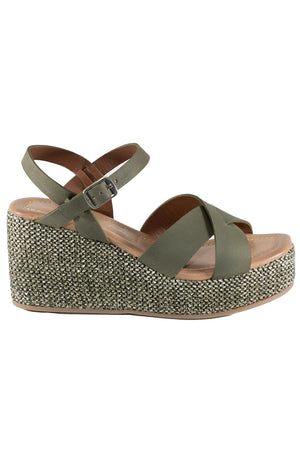 Antares Green Leather Wedge Strappy Sandal