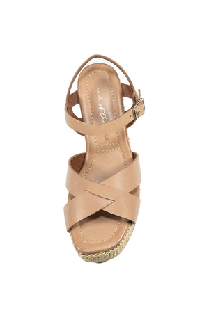 Antares Natural Leather Wedge Strappy Sandal