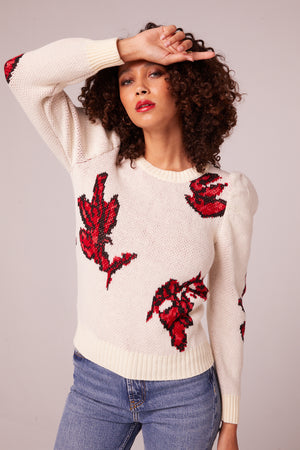 Aster Ivory Floral Knit Sweater Detail