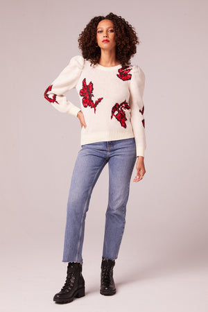 Aster Ivory Floral Knit Sweater Front