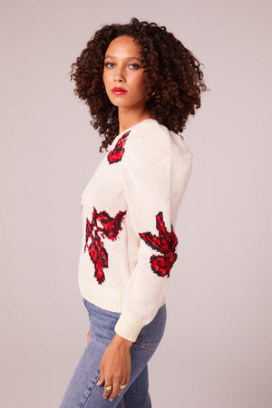 Aster Ivory Floral Knit Sweater Side