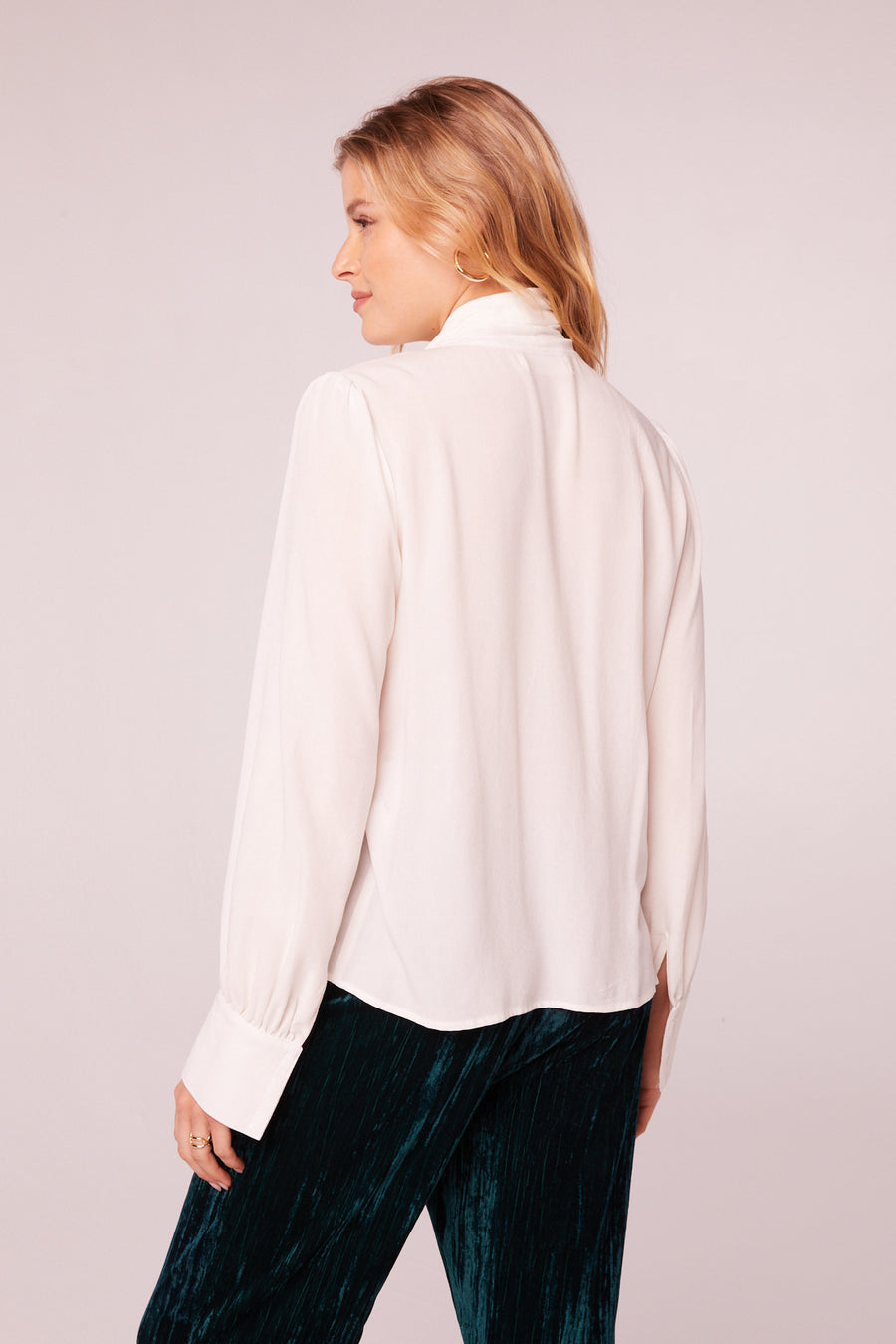 Babe Ivory Tie Neck Long Sleeve Top