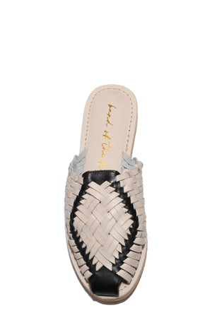 Comet Bone and Black Woven Leather Mule