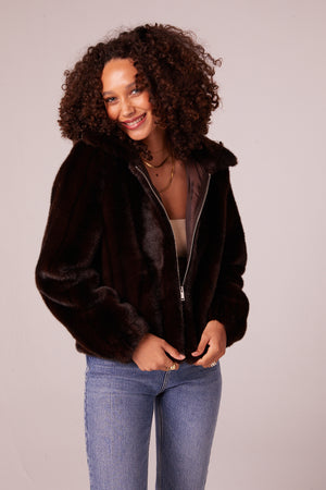 Carina Chocolate Brown Faux Fur Jacket Front
