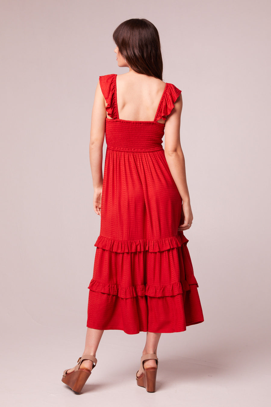 Clarisse Red Tiered Midi Dress
