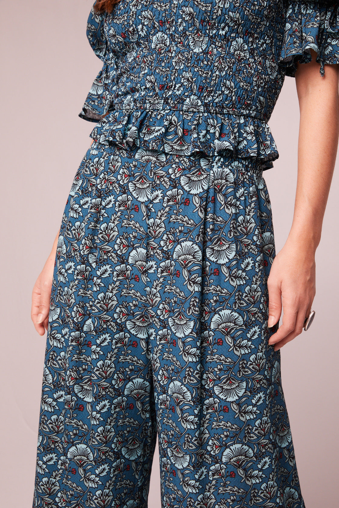 Elise Teal Floral Wide Leg Pants