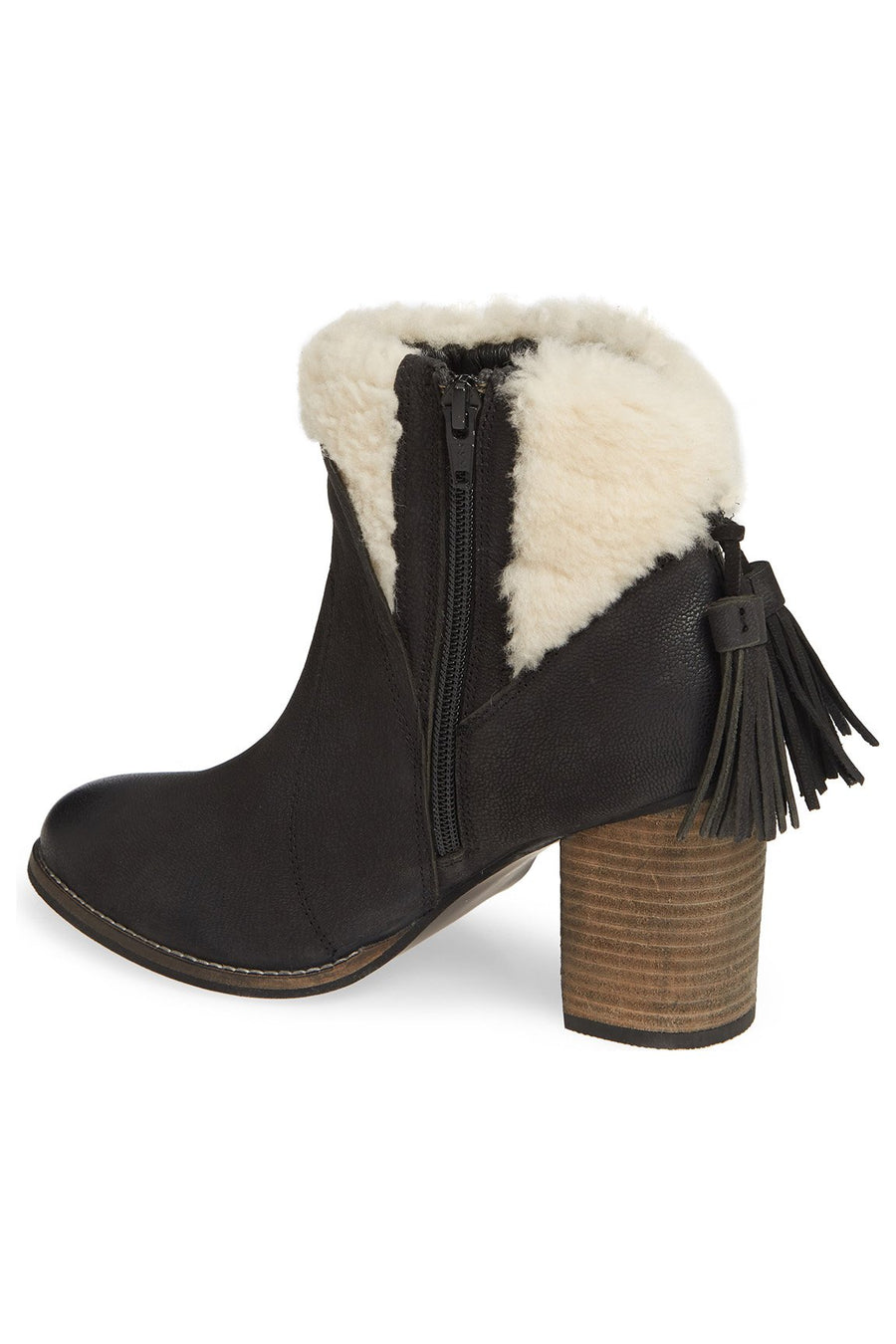 Helena Black Leather Shearling Cuff Bootie Master