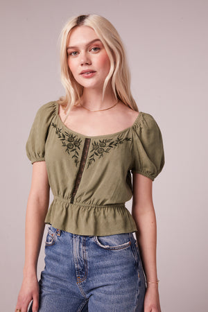 Imola Moss Embroidered Puff Sleeve Top Master