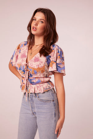 Kirtana Periwinkle Floral Tie Front Top