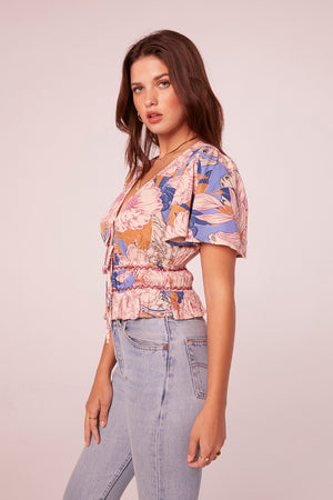 Kirtana Periwinkle Floral Tie Front Top