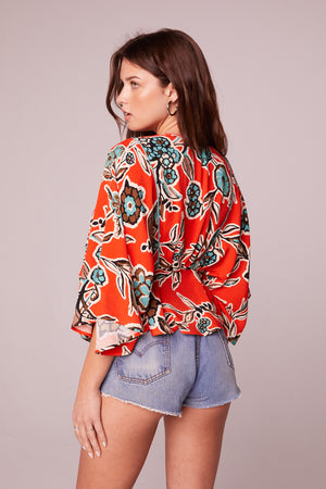 Leticia Tangerine Floral Batwing Top