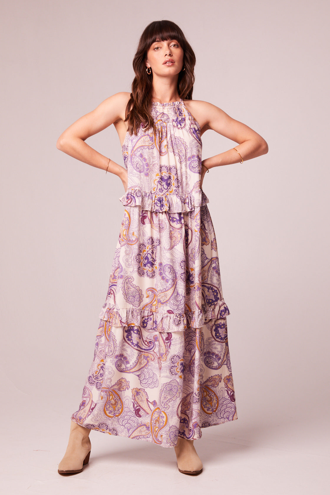Liliane Purple Paisley Tiered Maxi Dress