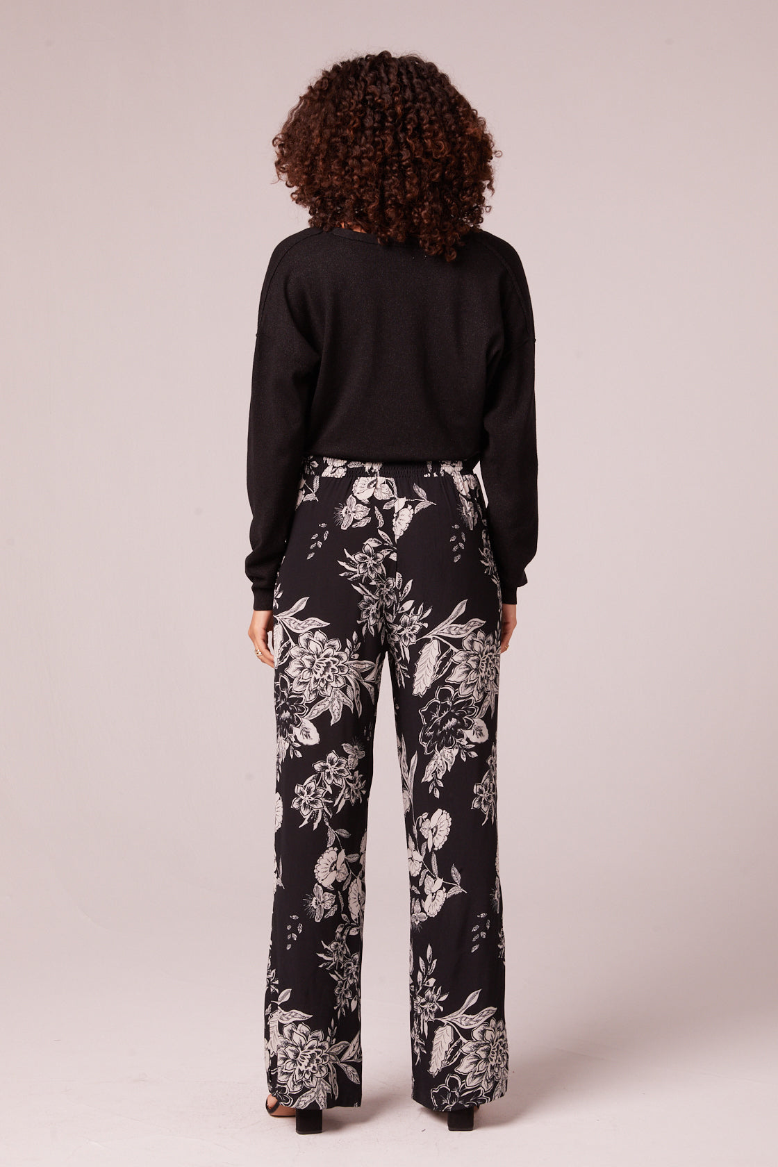 Lynx Black Floral High Waisted Pants Back