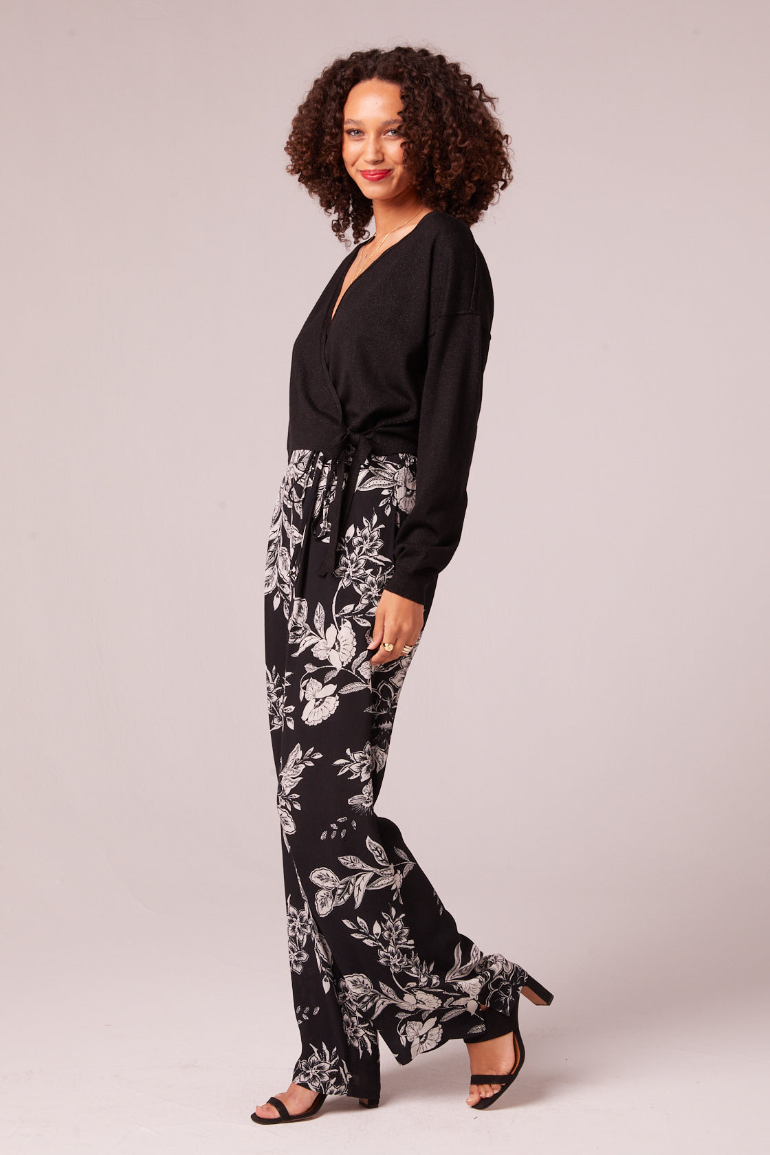 Lynx Black Floral High Waisted Pants Side