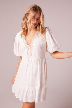 Melody White Puff Sleeve Mini Dress