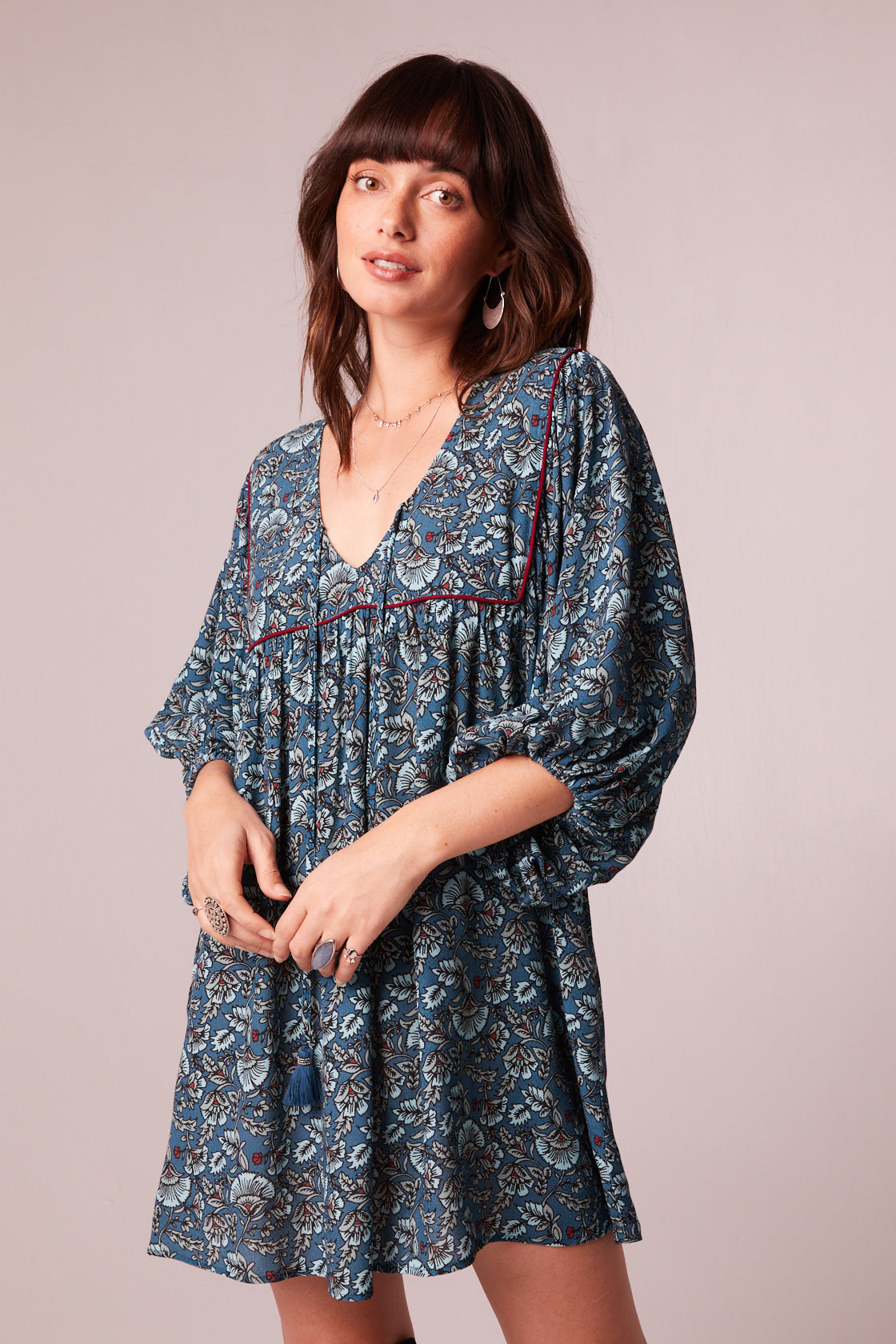 Mallory Teal Floral Babydoll Mini Dress