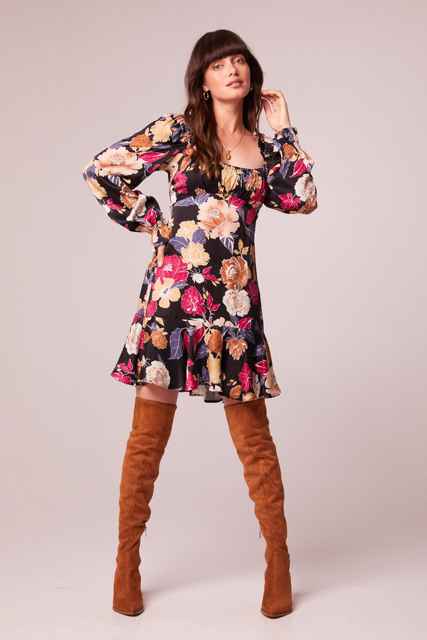 Marguerite Black Floral Long Sleeve Mini Dress