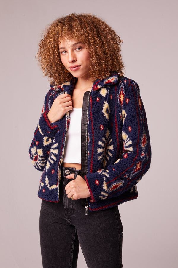 Melrose Navy Vegan Shearling Printed Jacket Master