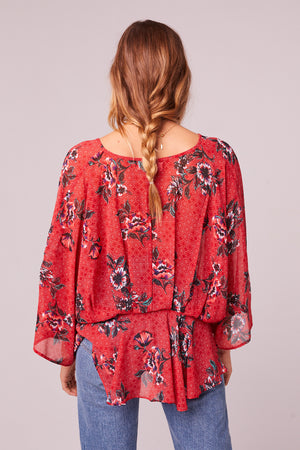 Mendocino Red Floral Batwing Sleeve Top Back