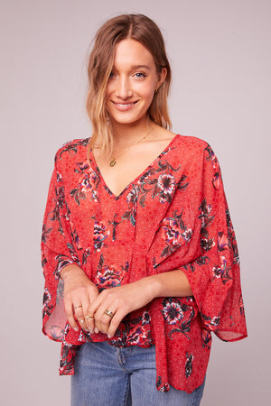 Mendocino Red Floral Batwing Sleeve Top Master