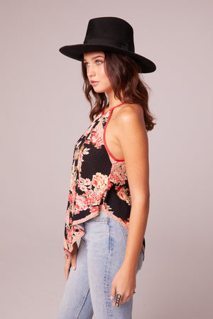 Once In A Lifetime Black Floral Handkerchief Top Side