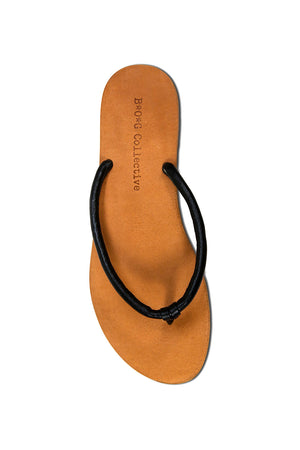 Pipa Black Leather Flip Flop Sandal Top