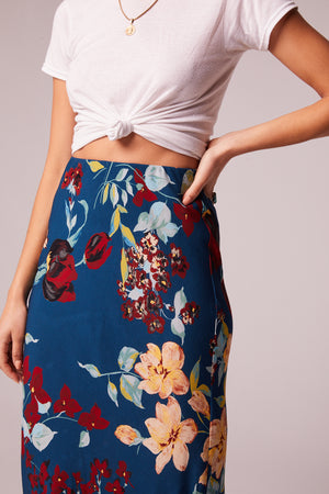 Pisa Teal Floral Ruffle Slip Skirt Detail