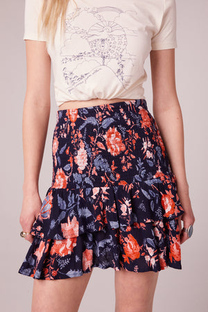 Sori Navy Floral Smocked Mini Skirt Detail