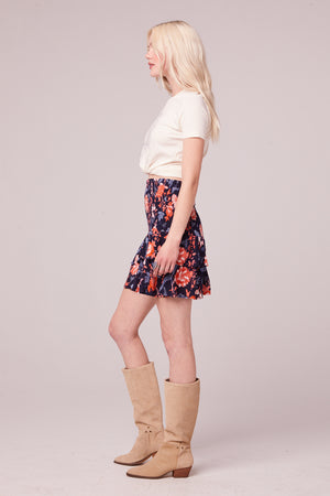 Sori Navy Floral Smocked Mini Skirt Side